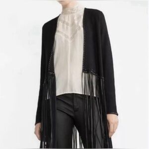 Zara Black Fringe Cardigan Jacket - Size Small